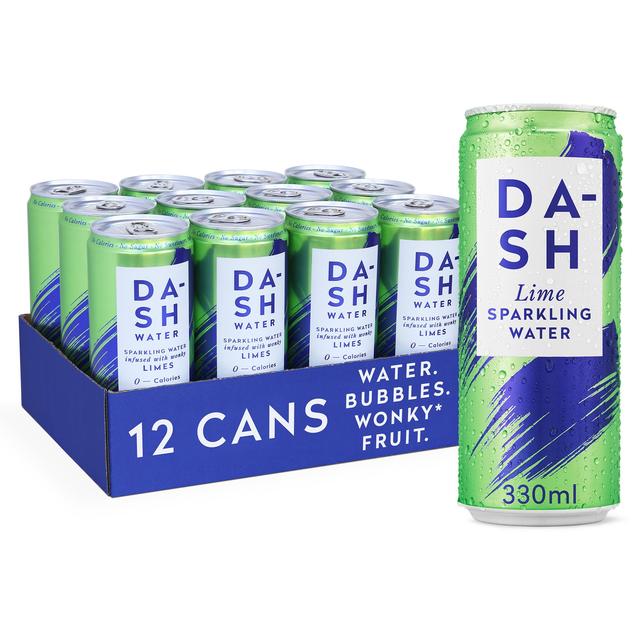 Dash Lime Infused Sparkling Water, 12 x 330ml