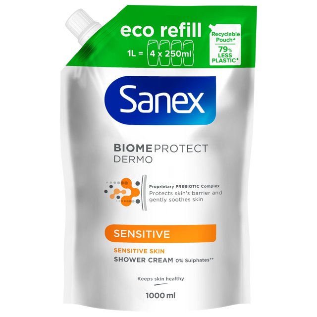 Sanex BiomeProtect Sensitive Shower Cream Refill, 1L