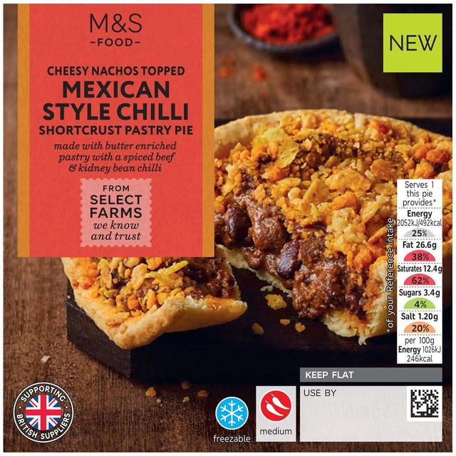 M & S Cheesey Nachos Topped Mexican Style Chilli Beef Pie, 200g