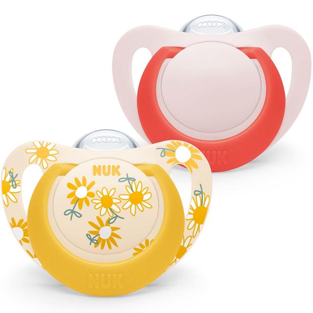 NUK Red and Yellow Star Pack of 2 Soothers, 6-18m