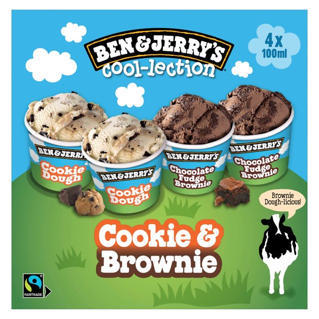 Ben & Jerry’s Mini Pots Cookie Dough & Fudge Brownie Ice Cream Tubs, 4 x 100ml