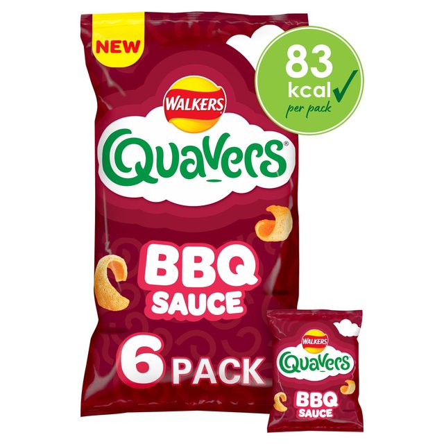 Walkers Quavers BBQ Sauce Multipack Snacks Crisps, 6 Per Pack