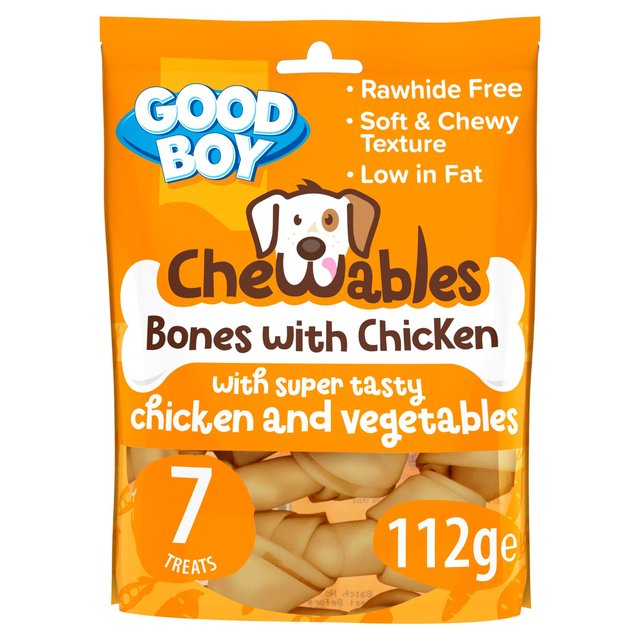 Good Boy Chewables Dog Treats Rawhide Free Chicken Mini Bones, 7 Per Pack