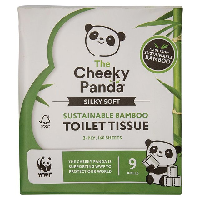 The Cheeky Panda Silky Soft Sustainable Bamboo Toilet Tissue, 9 Per Pack