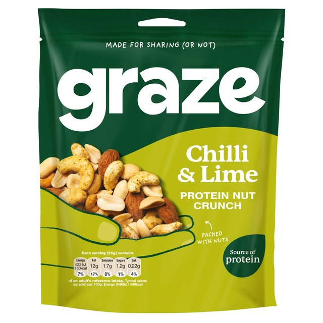 Graze Protein Chilli & Lime Vegan Mixed Nuts Snacks, 100g
