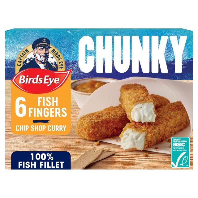 Birds Eye 6 ASC Breaded Chunky Chip Shop Curry Fish Fingers, 6 Per Pack
