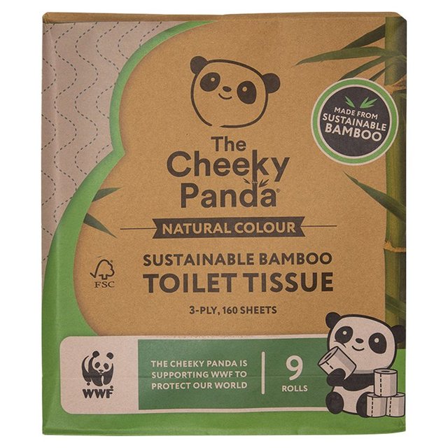 The Cheeky Panda Natural Colour Sustainable Bamboo Toilet Tissue, 9 Per Pack