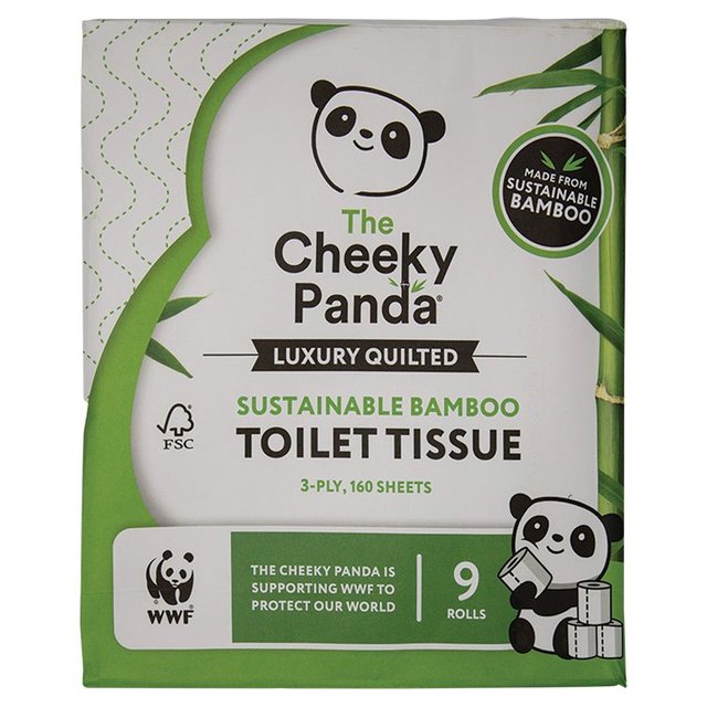 The Cheeky Panda Luxury Quilted Sustainable Bamboo Toilet Tissue, 9 Per Pack