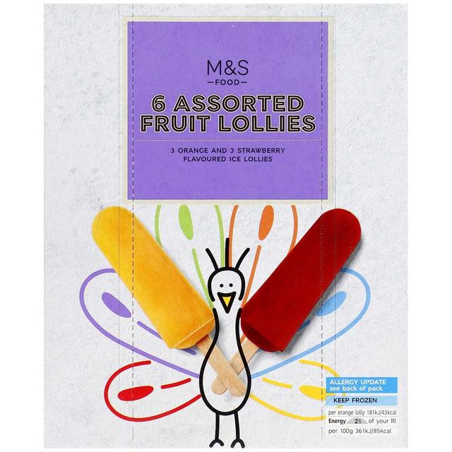 M & S 6 Assorted Fruit Ice Lollies, 50g