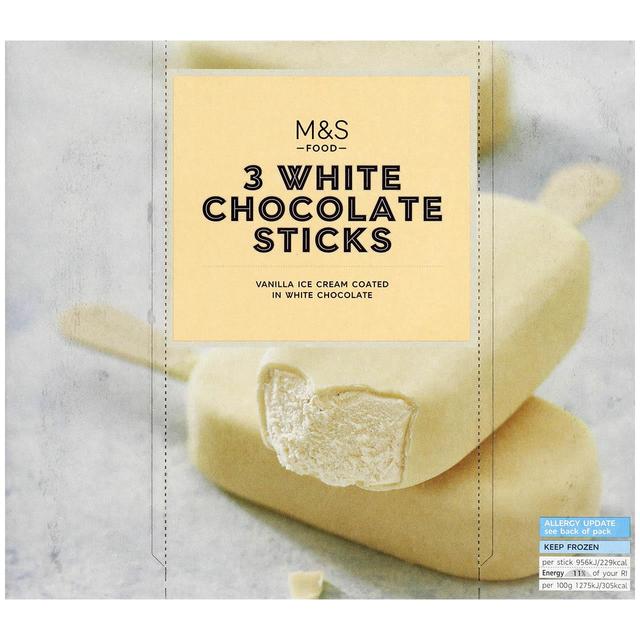 M & S 3 White Chocolate Sticks Ice Cream, 75g