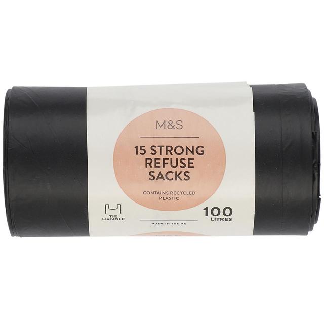 M & S 15 Tie Handle 100L Refuse Sacks, 15 per Pack