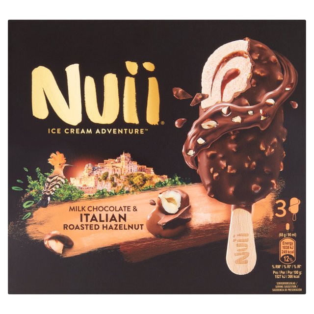 Nuii Italian Roasted Hazelnut & Chocolate Ice Creams, 3 x 90ml