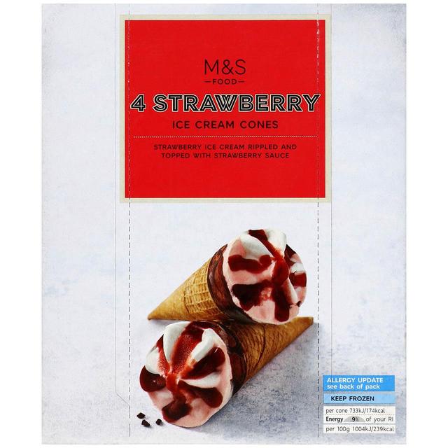 M & S 4 Strawberry Ice Cream Cones, 73g