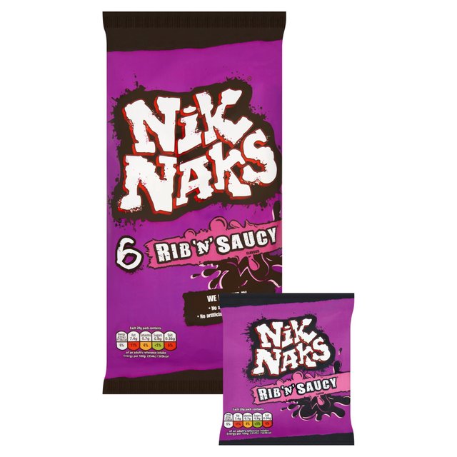 Nik Naks Rib ’N’ Saucy Multipack Crisps, 6 x 20g