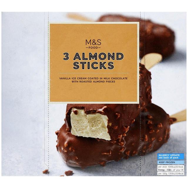 M & S 3 Almond Sticks Ice Cream, 3 x 75g