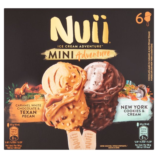 Nuii Texan Pecan and New York Cookies Mini Ice Creams, 6 x 55ml