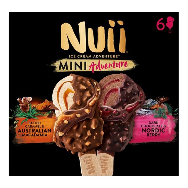 Nuii Salted Caramel and Nordic Berry Mini Ice Creams, 6 x 55ml