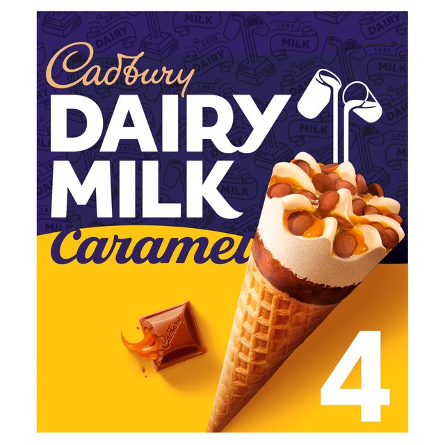 Cadbury Dairy Milk Caramel Cones, 4 x 100ml