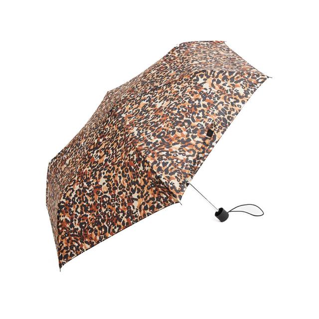 M & S Brown and Black Womens Animal Print Compact Umbrella, One Size