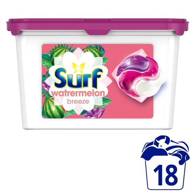Surf Watermelon Breeze 3 in 1 Washing Liquid Capsules 18 Wash, 18 Per Pack