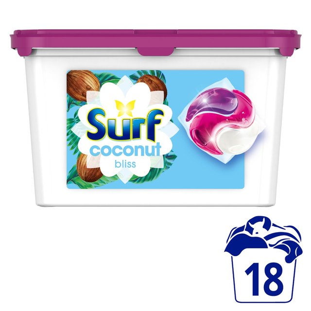 Surf Coconut Bliss 3 in 1 Washing Liquid Capsules 18 Wash, 18 Per Pack