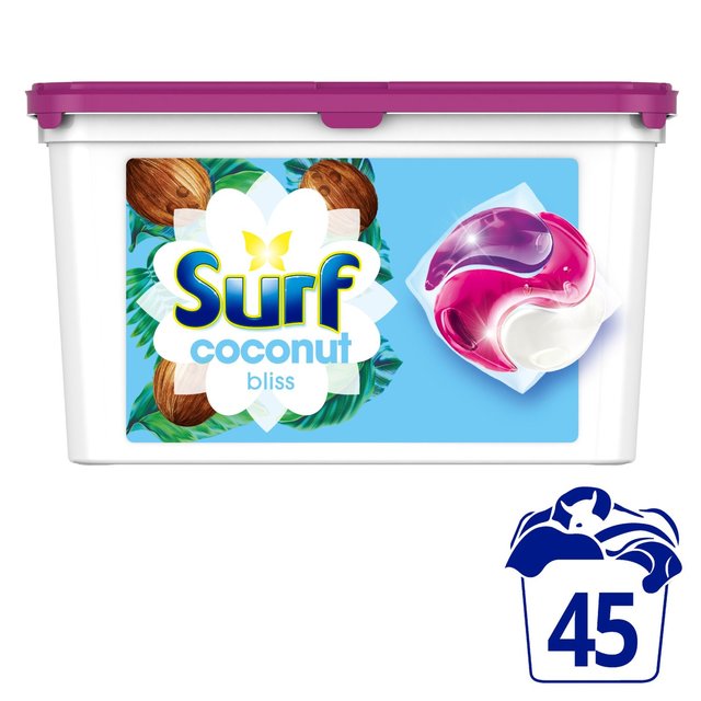 Surf Coconut Bliss 3 in 1 Washing Liquid Capsules 45 Wash, 45 Per Pack