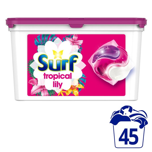 Surf Tropical Lily 3 in 1 Washing Liquid Capsules 45 Wash, 45 Per Pack