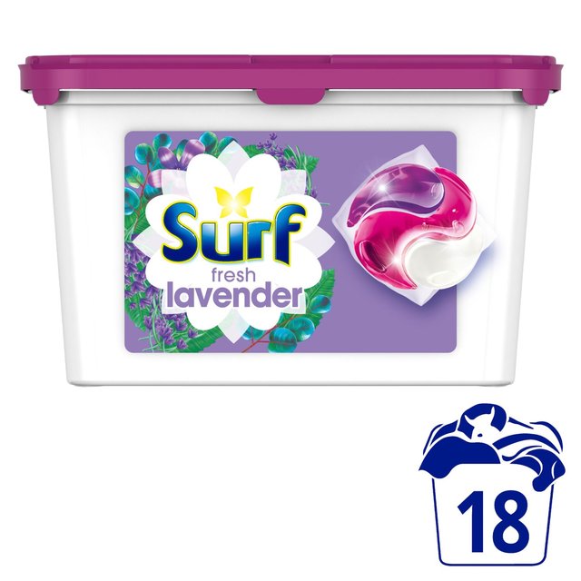 Surf Fresh Lavender 3 in 1 Washing Liquid Capsules 18 Wash, 18 per Pack
