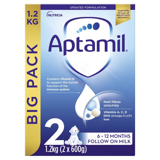 Aptamil 2 Follow On Milk 6-12 Months, 1.2kg, 6-12 Months, 2 x 600g, 1.2kg, 1200g