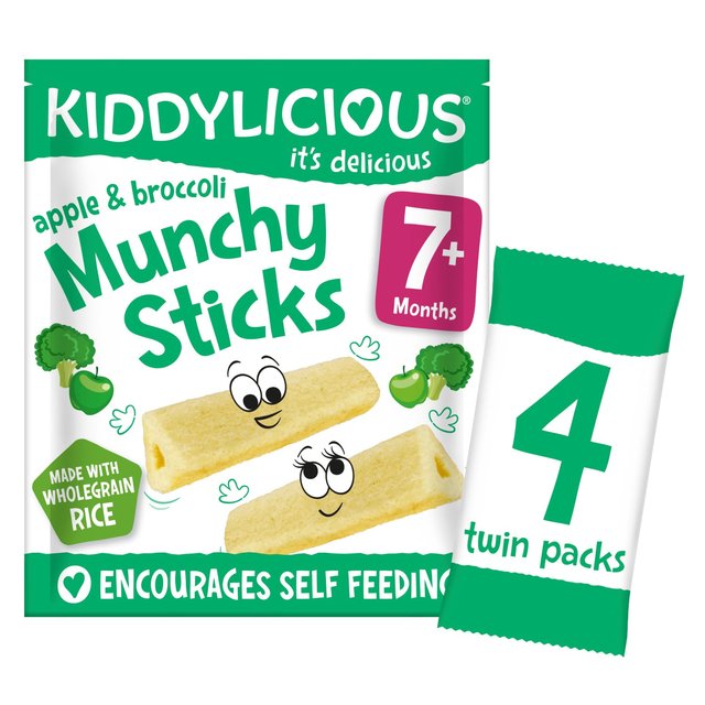 Kiddylicious Baby Snack Munchy Sticks Apple & Broccoli 7 Months+, 4 x 4g