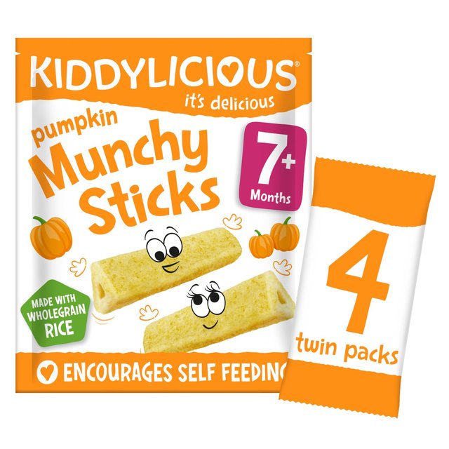 Kiddylicious Baby Snack Pumpkin Munchy Sticks 7 Months+ Multipack, 4 x 4g