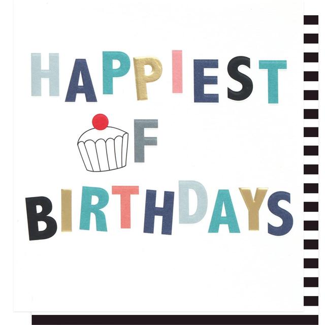 Caroline Gardner White, Blue and Gold Happiest of Birthdays Cupcake Greetings Card, 140x146mm