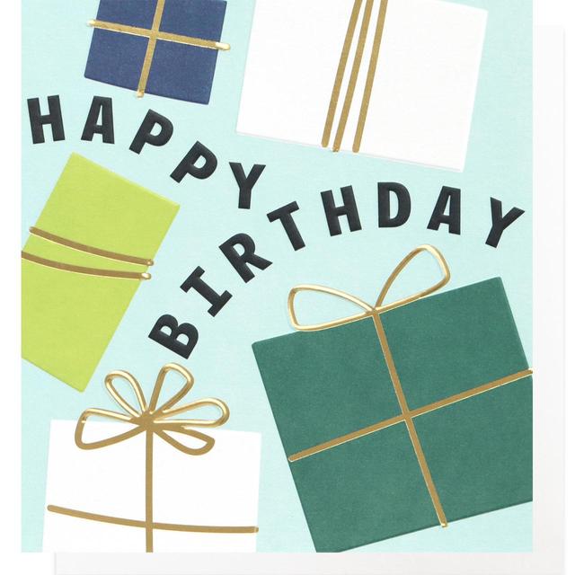 Caroline Gardner White, Green and Gold Happy Birthday Presents Greetings Card, 140x146mm