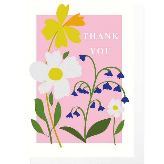 Caroline Gardner Pink, Green and Yellow Pack Of 10 Thank You Flower Cards Greetings Card, 16.5x10x2cm, 10 per Pack