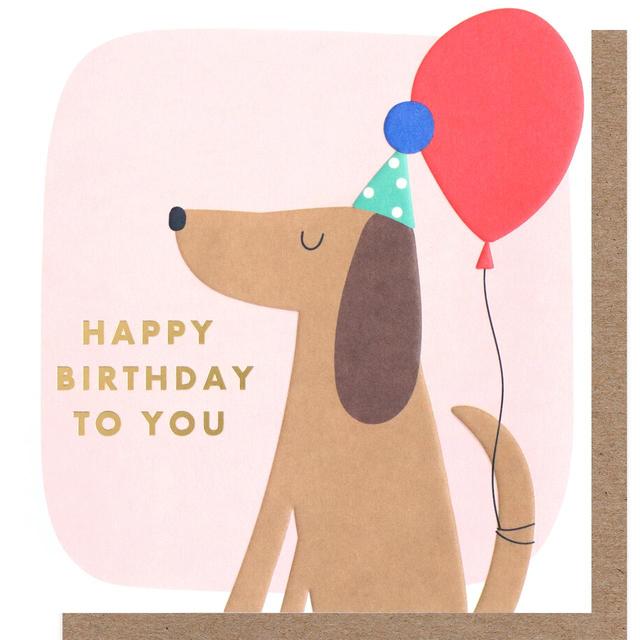 Caroline Gardner Brown and Pink Happy Birthday Dog & Balloon Greetings Card, 140x146mm