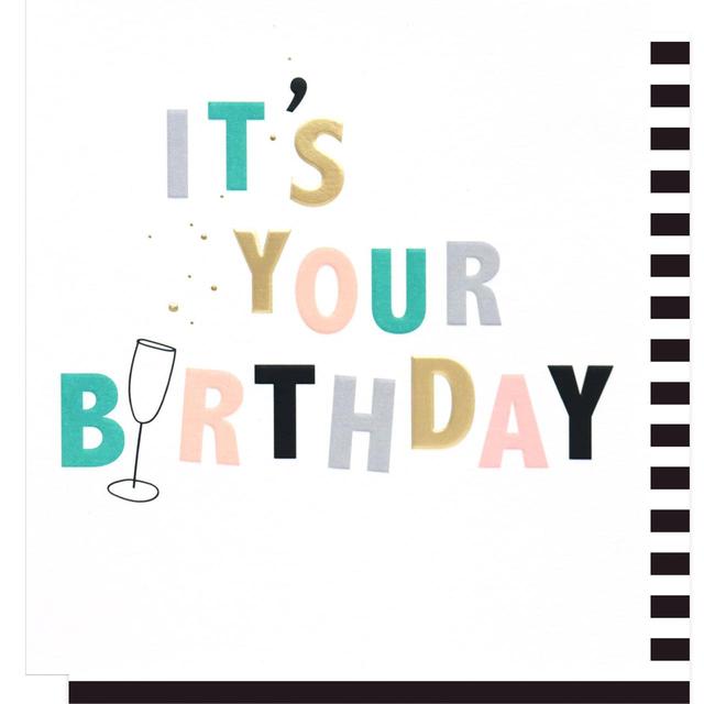 Caroline Gardner White, Green and Gold It’s Your Birthday Glass With Bubbles Greetings Card, 140x146mm