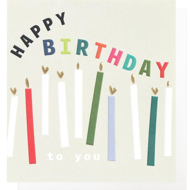 Caroline Gardner White, Green and Gold Happy Birthday to you Heart Candles Greetings Card, 140x146mm