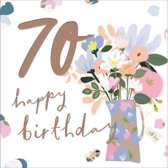 White, Pink and Brown Stephanie Dyment Bday 70th Card 70 Birthday Greetings Card, 16.9x16.6x0.5cm