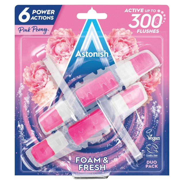 Astonish Foam and Fresh Twin Pack Toilet Rim Block Pink Peony, 2 x 40g