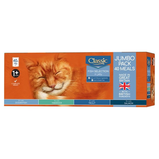 Classic Fish Pouch Selection in Jelly Wet Cat Food, 40 x 100g