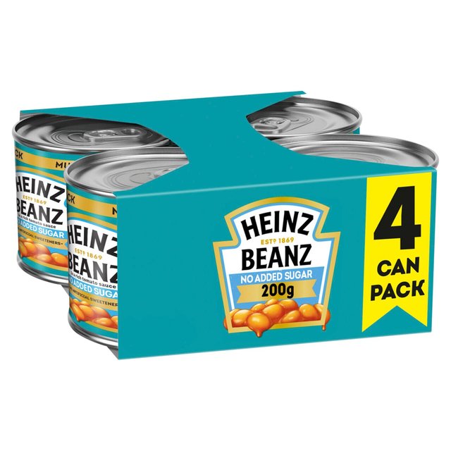 Heinz Baked Beans in Tomato Sauce, No Added Sugar, 4 x 200g