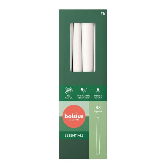 Bolsius Essentials Taper Candles Box of 8 Cloudy White, 8 Per Pack