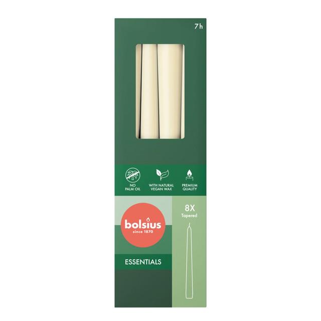 Bolsius Essentials Taper Candles Box of 8 Soft Pearl, 8 Per Pack