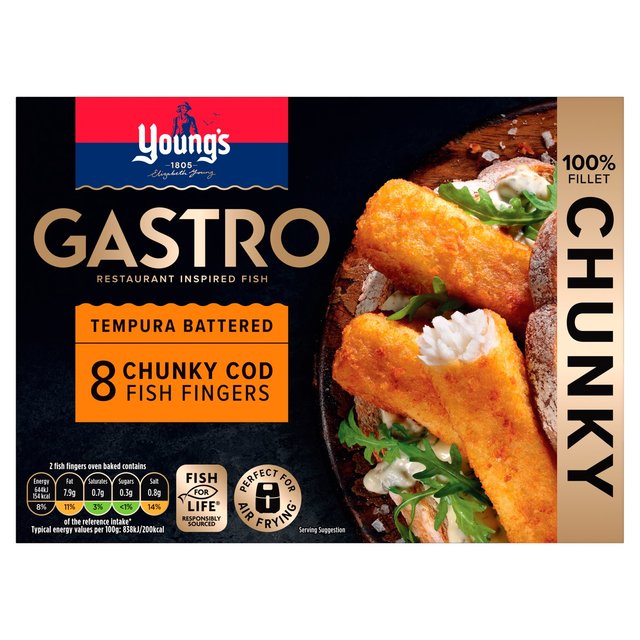 Young’s Gastro 8 Tempura Battered Chunky Cod Fish Fingers, 320g