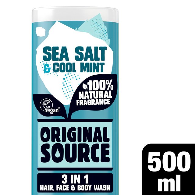 Original Source Sea Salt & Cool Mint 3 in 1 Hair Face and Body Wash for Men, 500ml