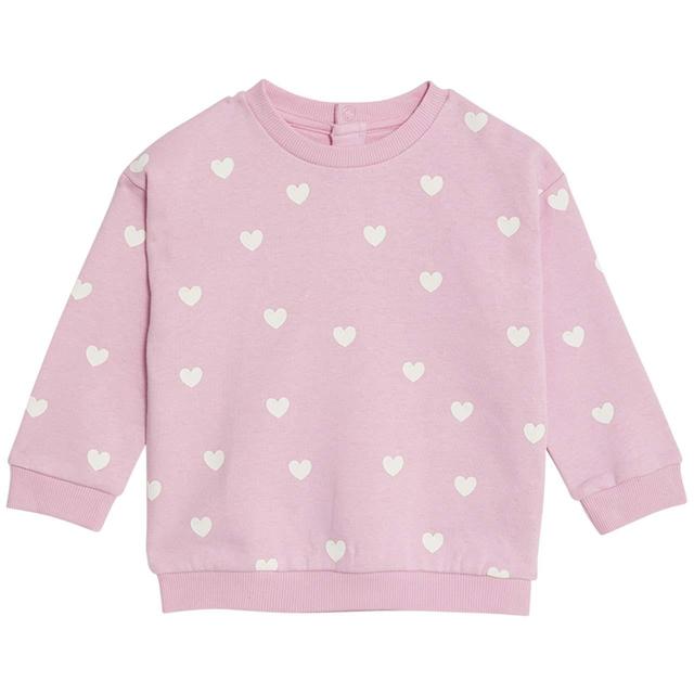 M & S Cotton Heart Print Sweatshirt, 0-3 Months, Pink