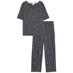 M&S Cotton Modal Star Print Pyjama, Medium, Charcoal