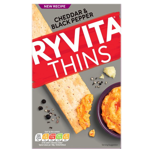 Ryvita Thins Cheddar & Black Pepper Flatbread Crackers, 125g