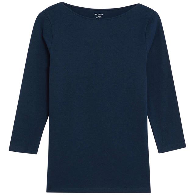 M & S Womens Cotton Rich Slim Fit 3/4 Sleeve T-Shirt, 12, Navy