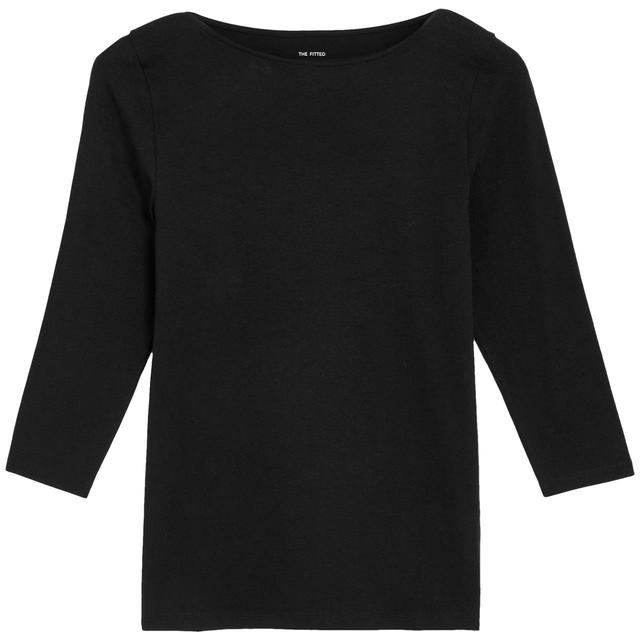 M & S Womens Cotton Rich Slim Fit 3/4 Sleeve T-Shirt, 10, Black